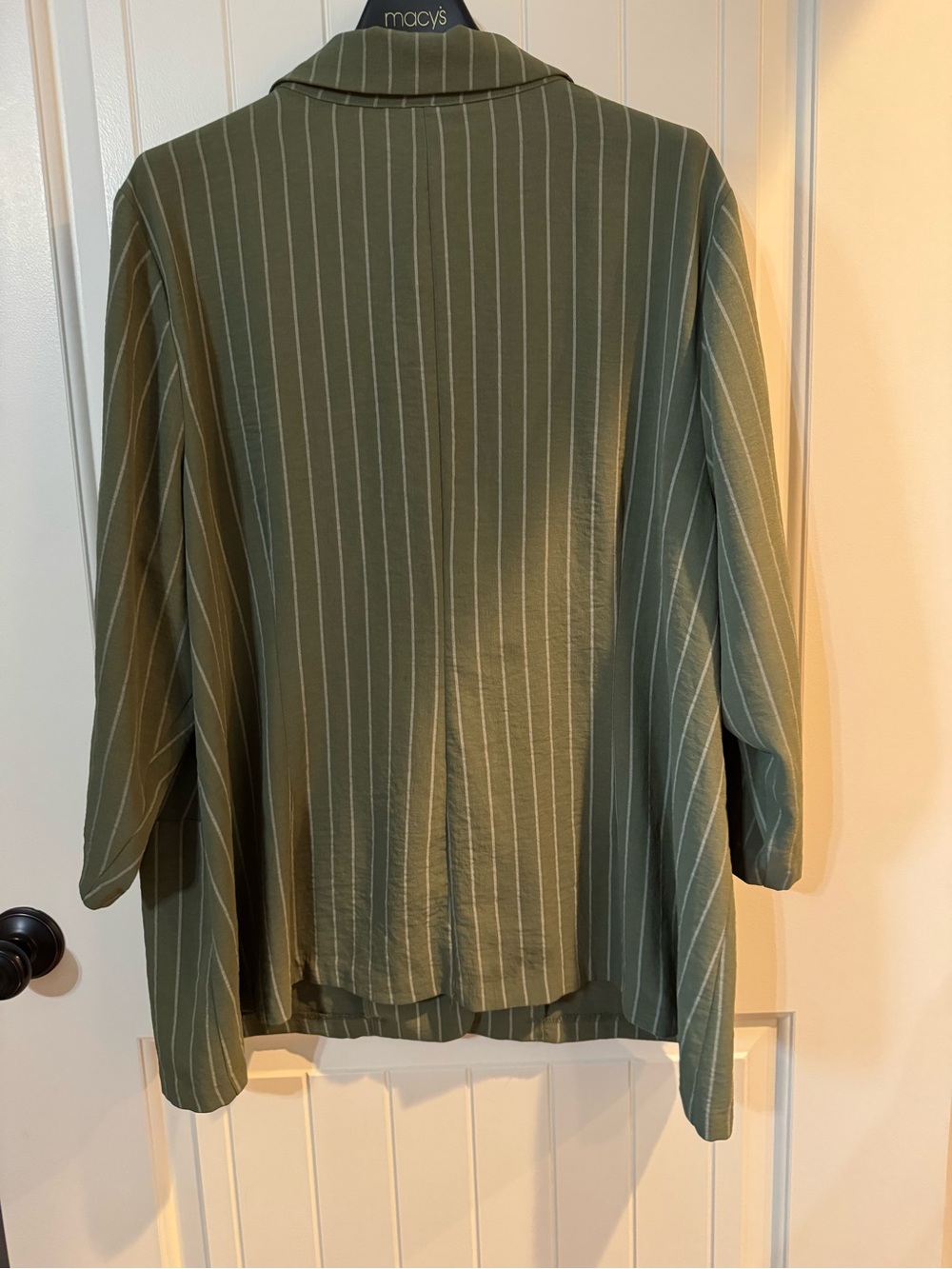 New York & Company Olive Pinstripe Single-Button 3/4 Sleeve lightweight Blazer - Picture 2 of 5
